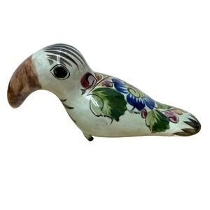 Tonala Mexican Pottery Toucan Bird Green Floral Design Excellent Condition